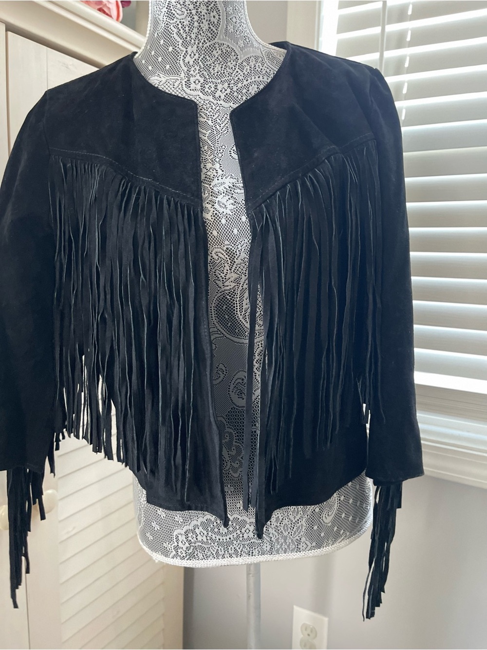 Black Fringe Cropped Jacket